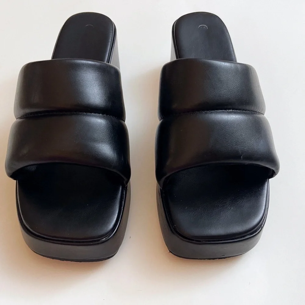 Leather Platform Slide Sandals 7.5 Y2K Casual Chunky